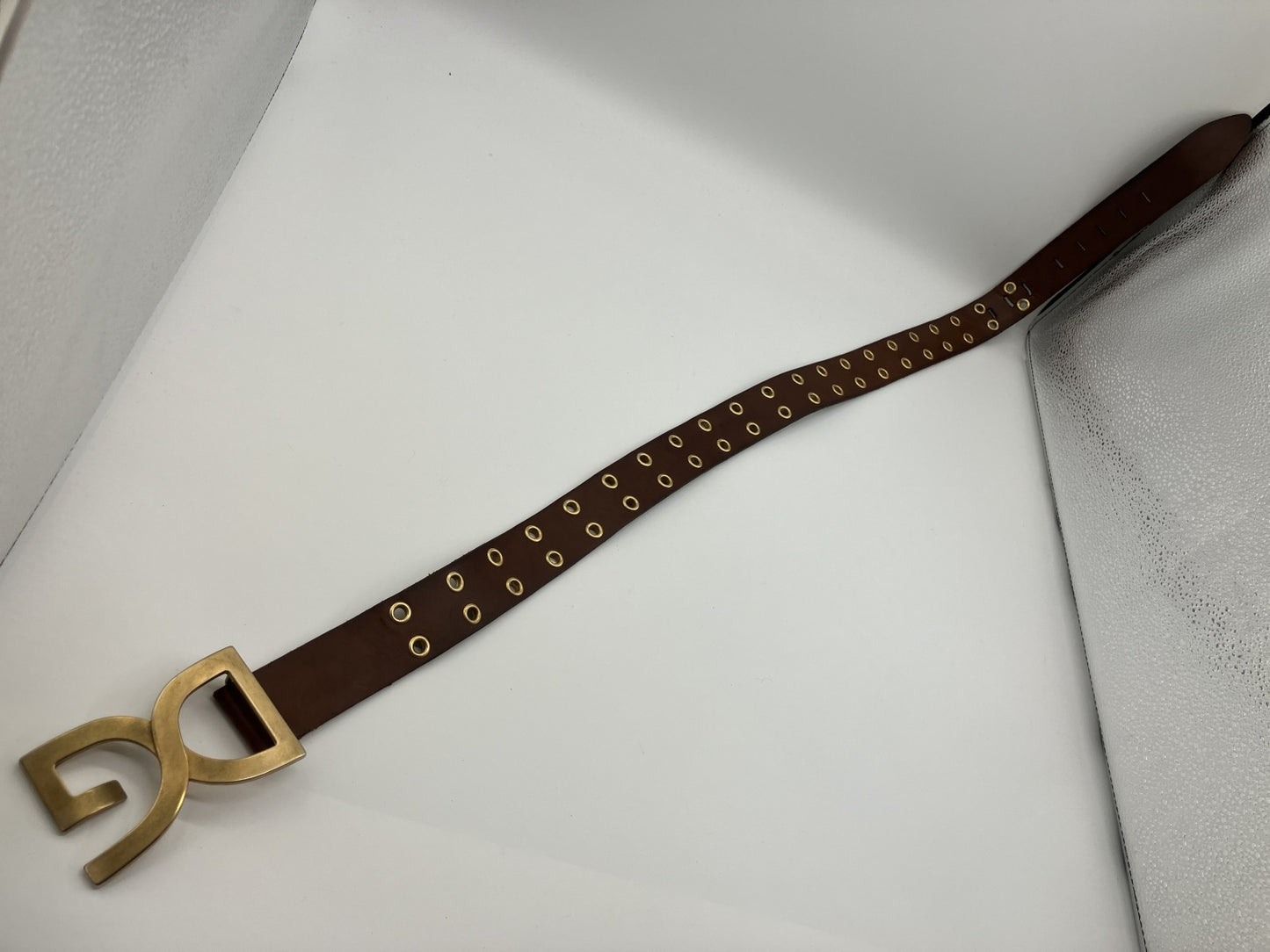 DOLCE &amp; GABBANA DG logo belt, total length approx. 114cm, gold &amp; brown, free shipping 