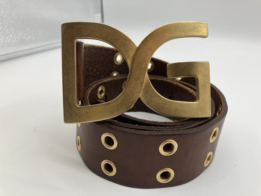 DOLCE &amp; GABBANA DG logo belt, total length approx. 114cm, gold &amp; brown, free shipping 