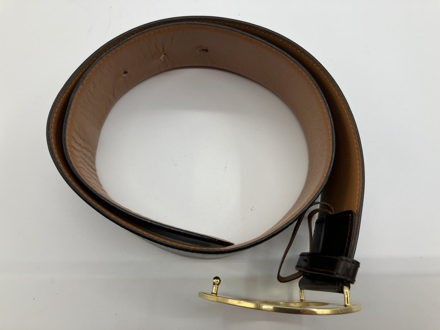 Cﾃｩline leather circle logo (diameter 8 cm) belt 82 cm x5.5 cm gold and brown