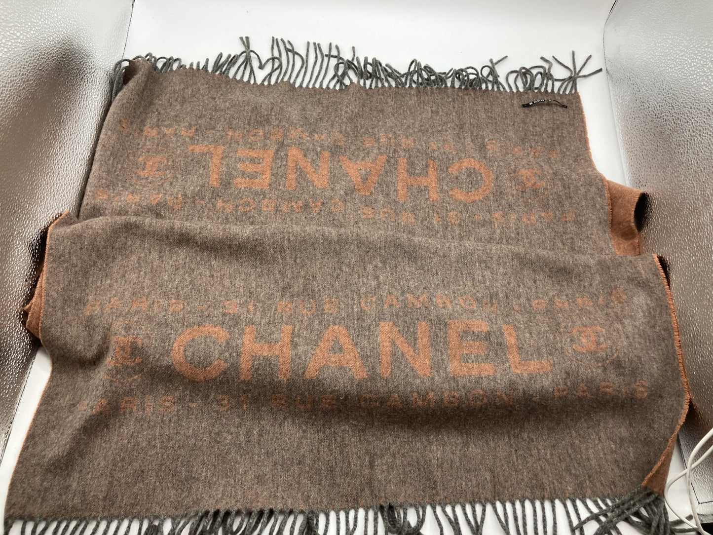 Chanel logo scarf fabric beige 210 x 72 cm (82.68 x 28.35 inch) Free shipping 