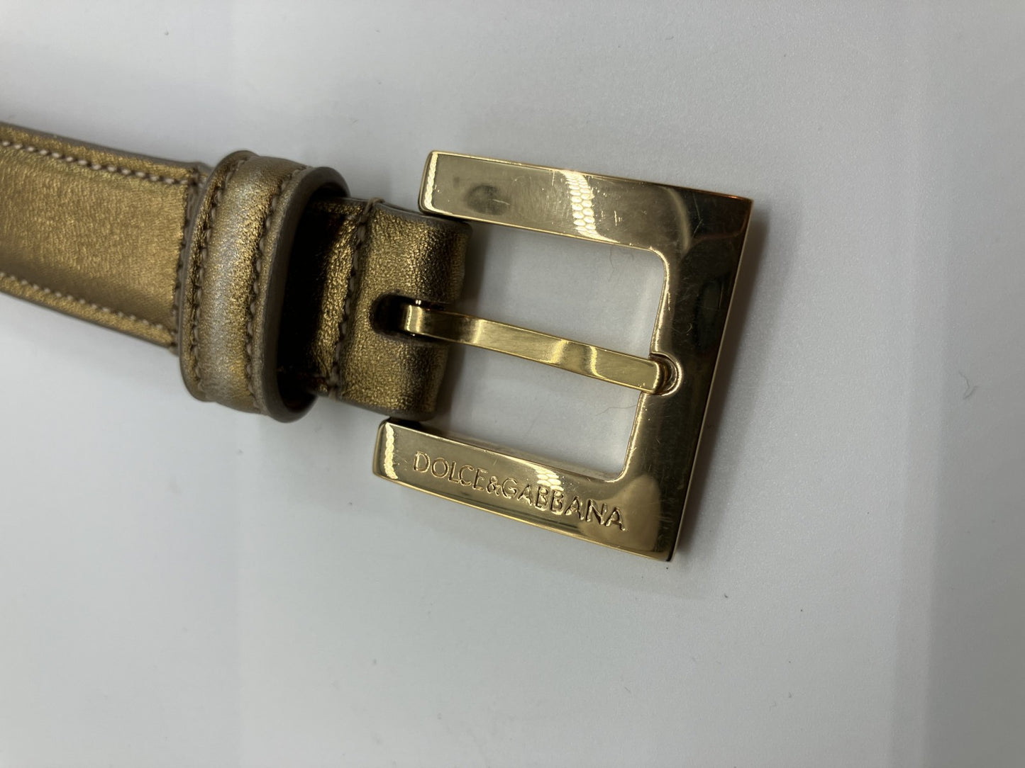 DOLCE &amp; GABBANA Leather Belt 101cm Gold Free Shipping 