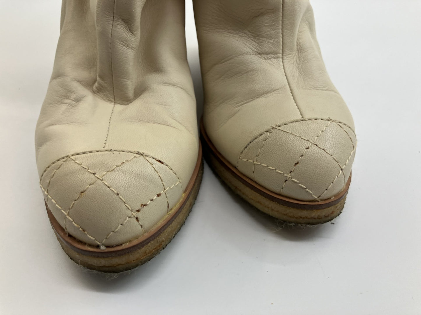 Chanel Coco Mark Fur and Leather Long Boots 37 Women's Ivory Matrasse