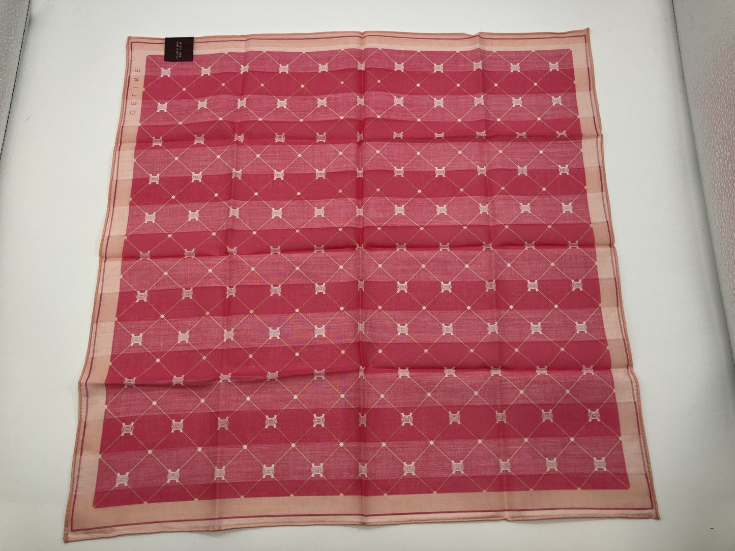 Celine Macadam Scarf, Unused, 50 x 50 cm (19.69 x 19.69 inch), Pink, Free Shipping 