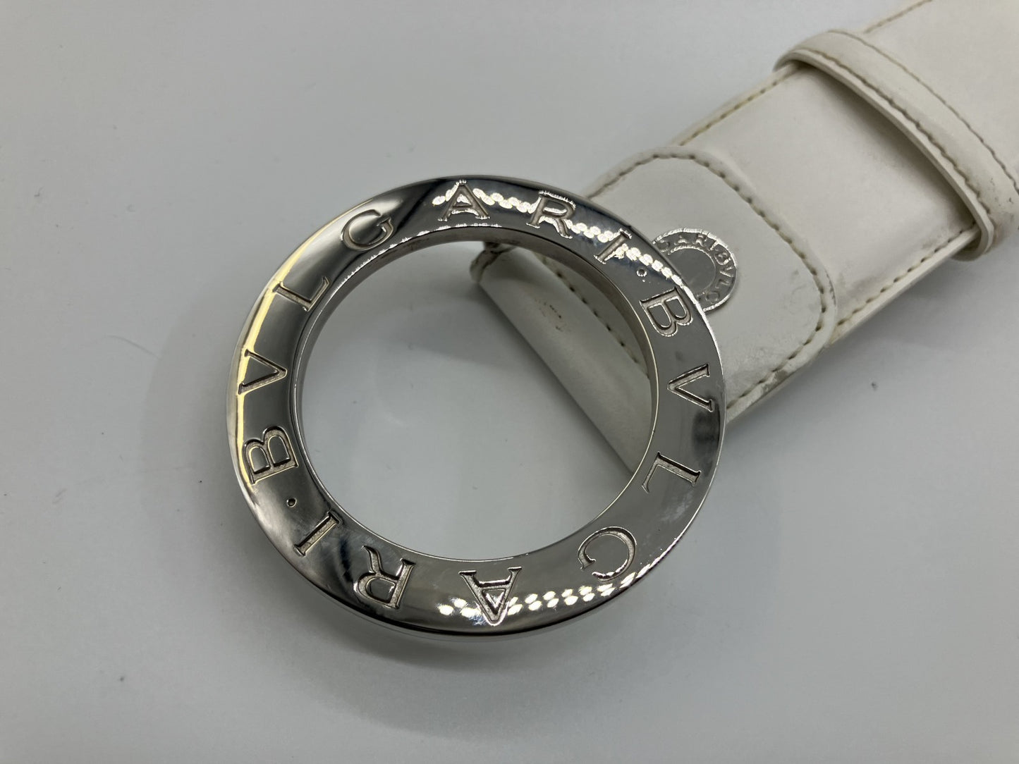 BVLGARI Circle Logo Belt White & Silver 95cm