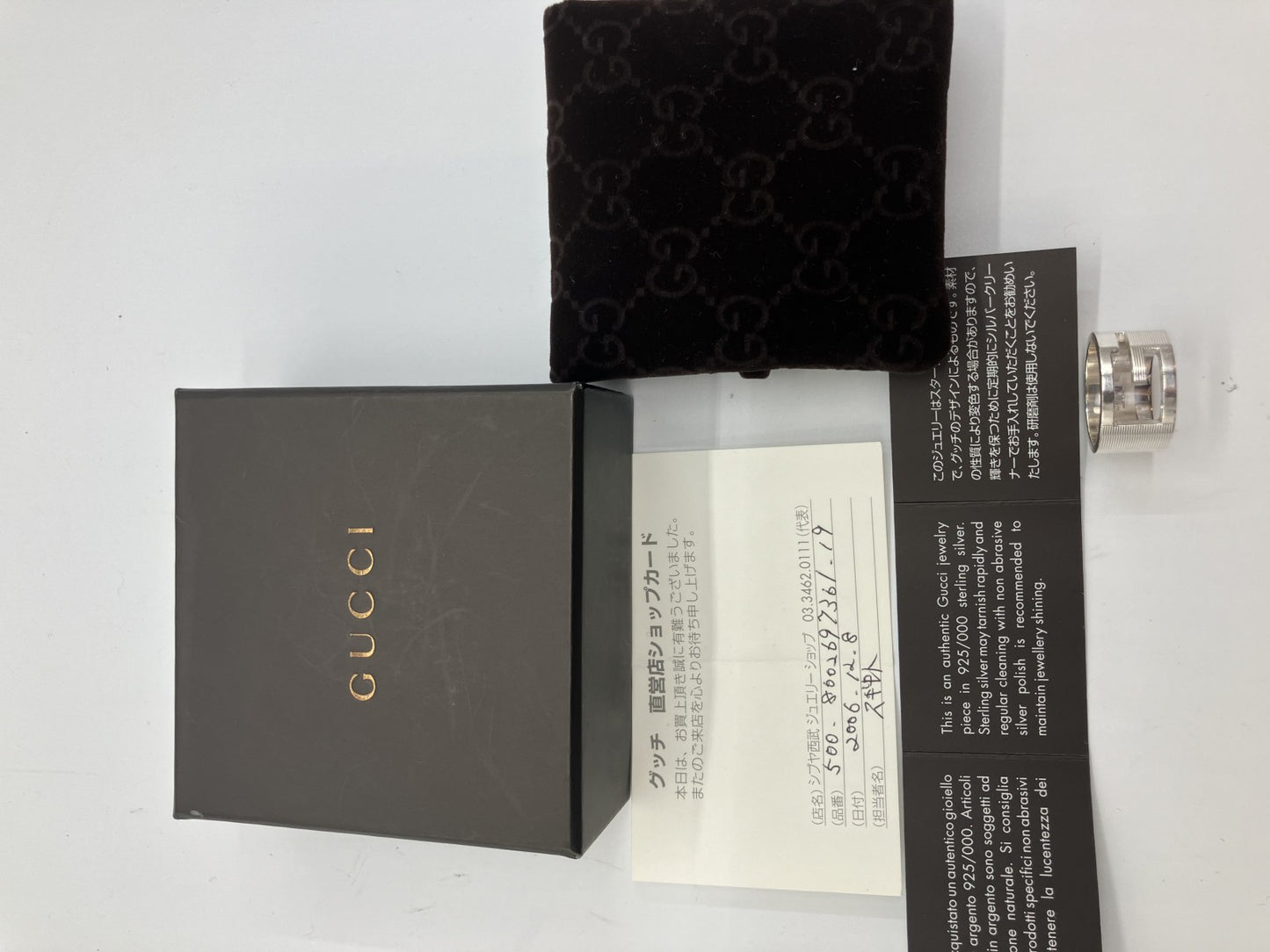 Gucci Branded G Ring SV925 (JP 19)(US 9.5)(59) ความกว้างของแหวน 1.2 ซม. กล่อง/ถุง จัดส่งฟรี 