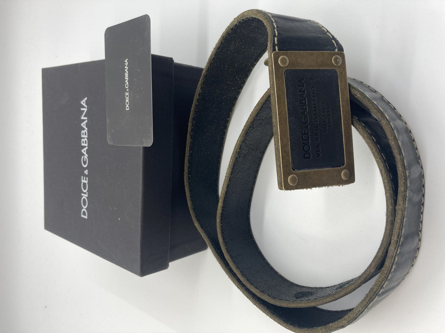 DOLCE &amp; GABBANA Leather belt BC3091 Black Total length 99cm Free shipping 