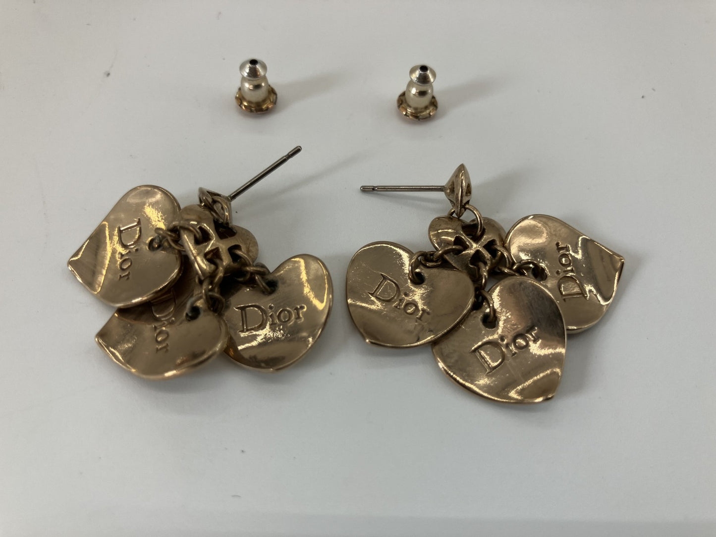 Christian Dior Heart Pierced Earrings Gold