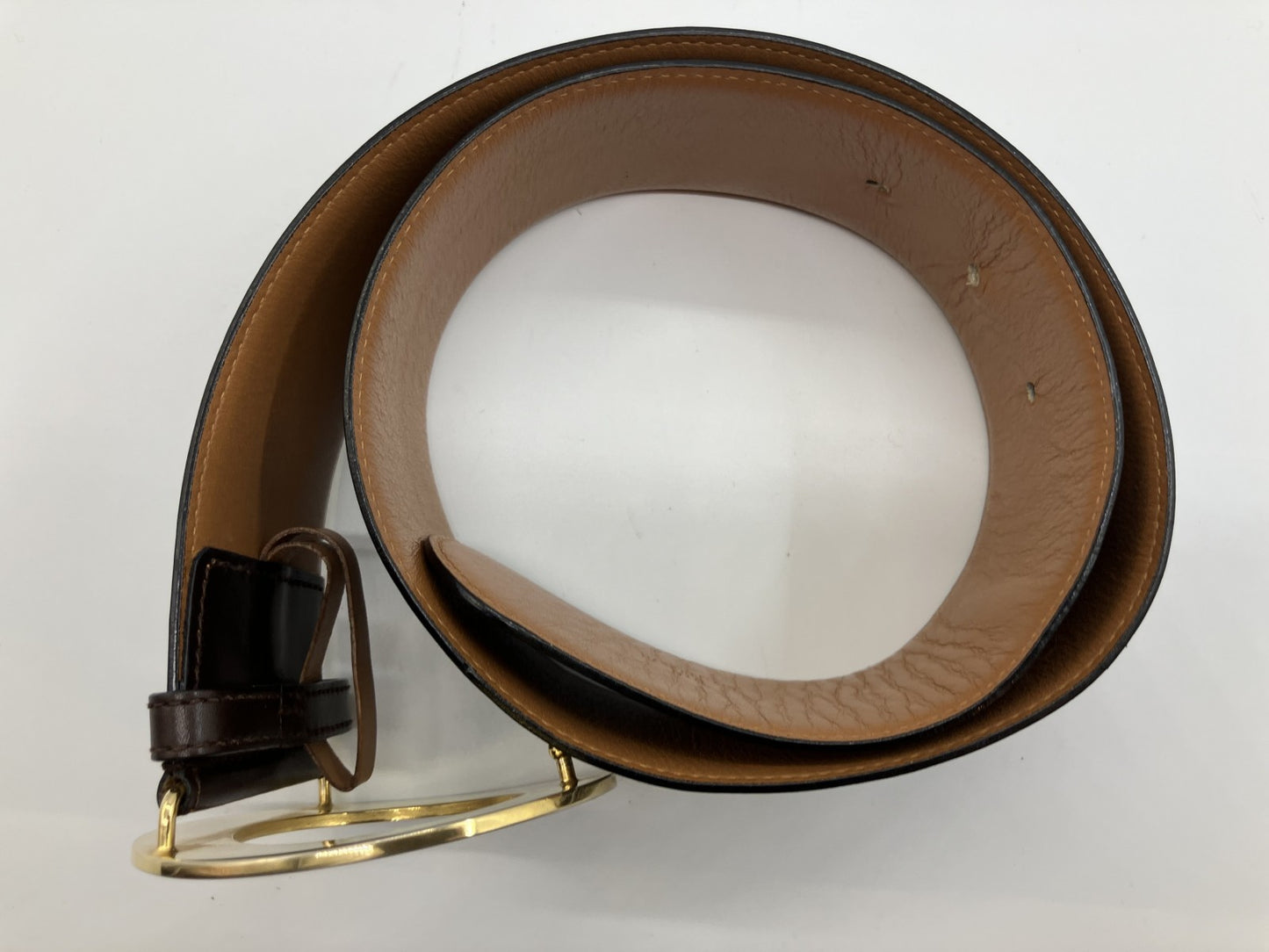 Cﾃｩline leather circle logo (diameter 8 cm) belt 82 cm x5.5 cm gold and brown