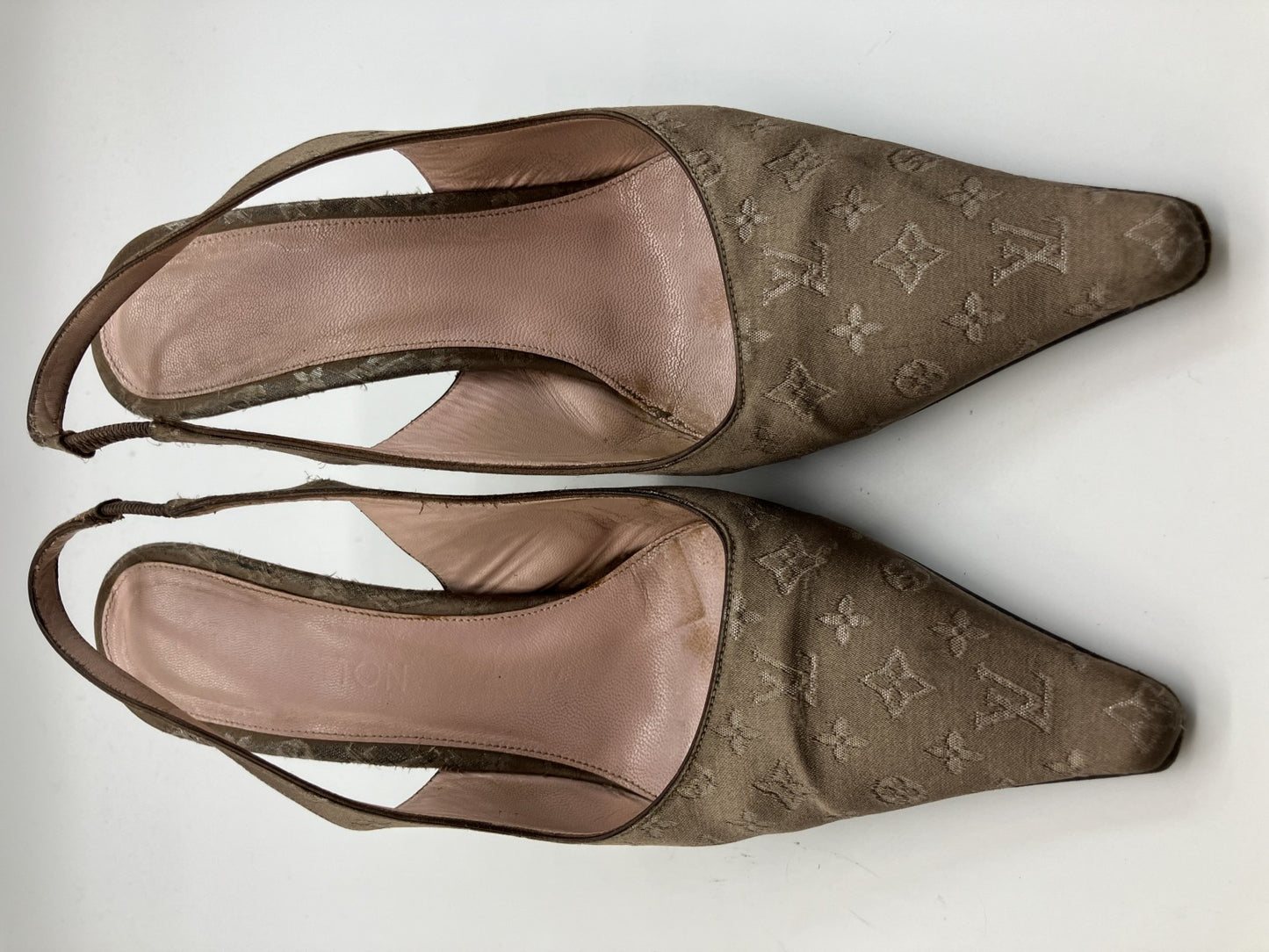 Louis Vuitton Monogram Satin Strap Pumps Sandals 38 (US7.5) (24.1cm) (9.49 inch) มีกล่องและถุงให้ จัดส่งฟรี 