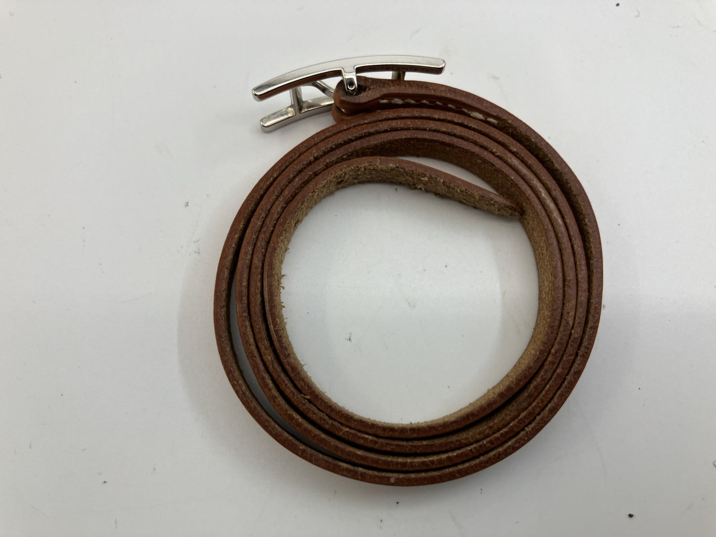 HERMES Leather API III Bracelet Brown Bangle Free Shipping 