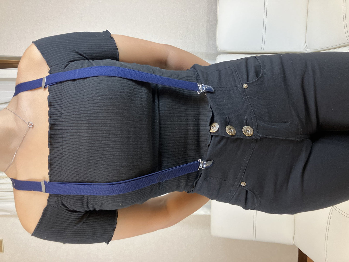 Christian Dior Logo Navy Y-Back Suspenders Adjustable Elastic 3 Clip Braces