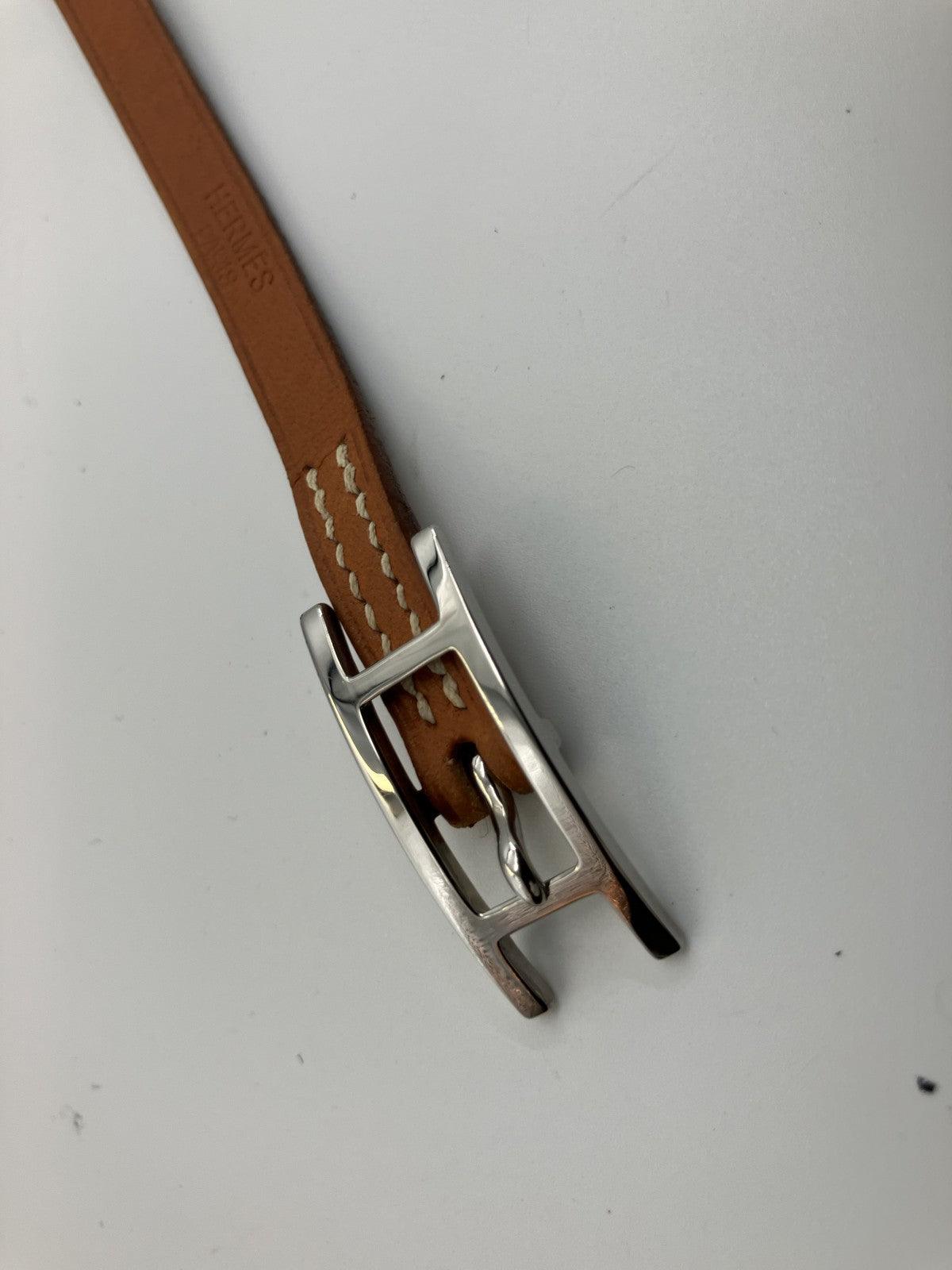 HERMES Leather API III Bracelet Brown Bangle Free Shipping 