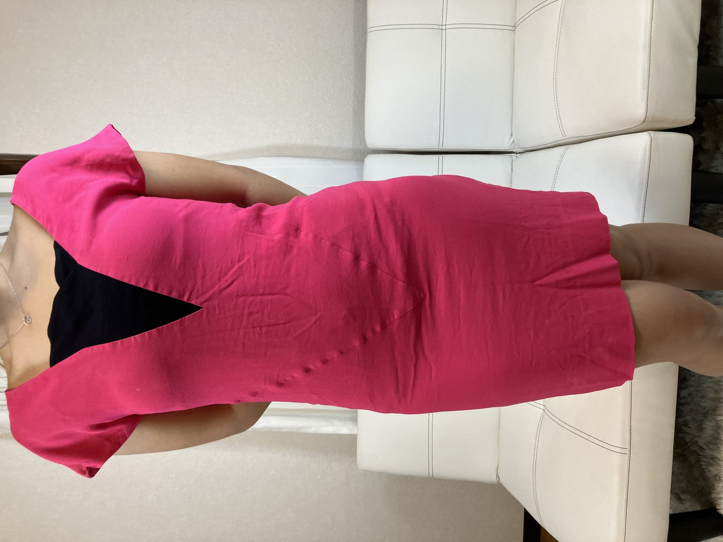Christian Dior Vintage Pink Silk Blend Dress Women's Size 6 Heart Neck Midi