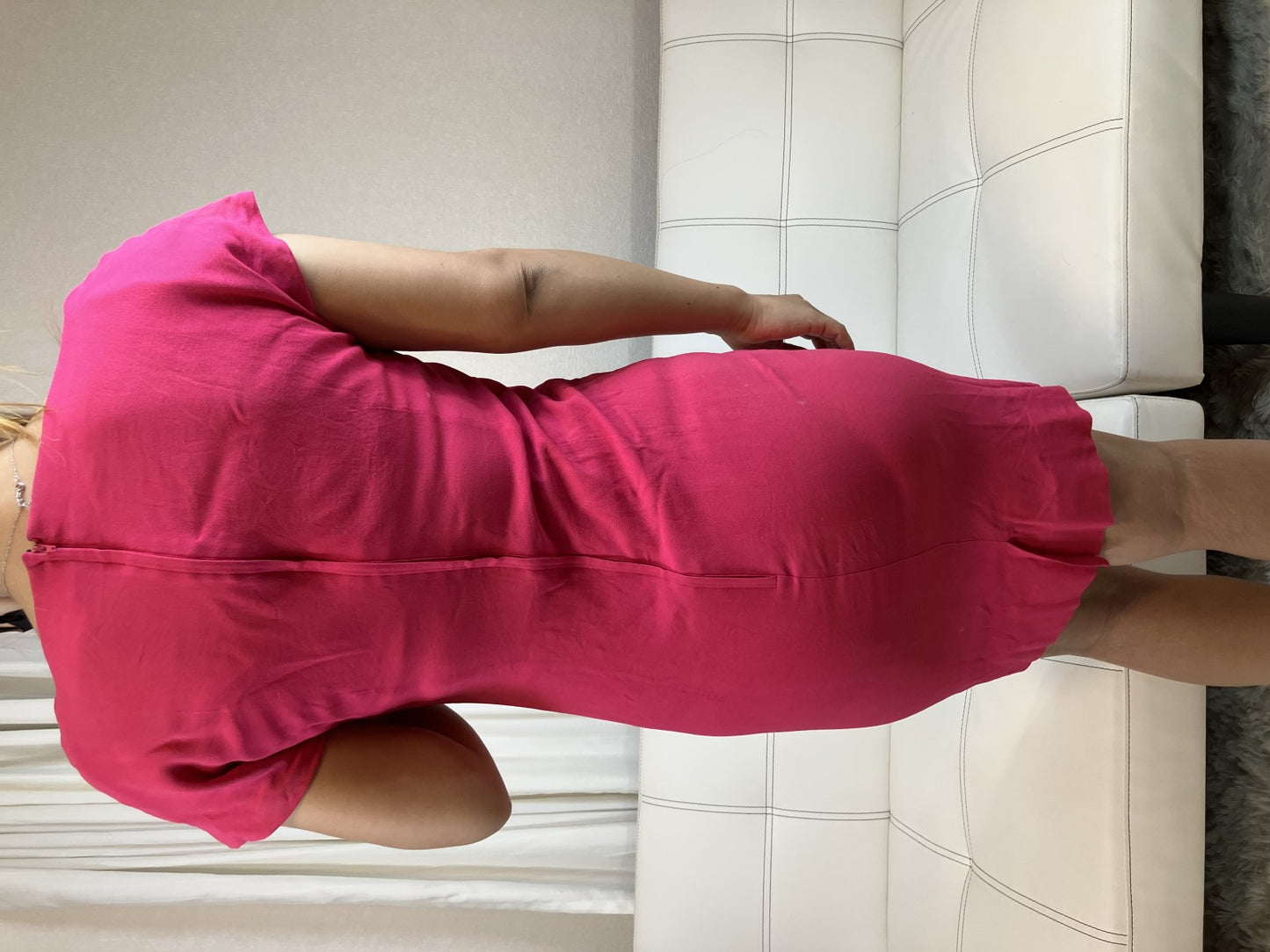 Christian Dior Vintage Pink Silk Blend Dress Women's Size 6 Heart Neck Midi