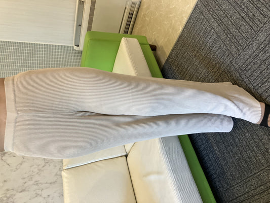 CELINE Paris Flare Pants Ecru Beige Rib Knit High Waist Pull-On Size 36 Made in Italy