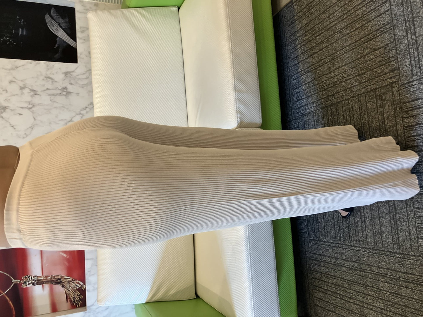 CELINE Paris Flare Pants Ecru Beige Rib Knit High Waist Pull-On Size 36 Made in Italy