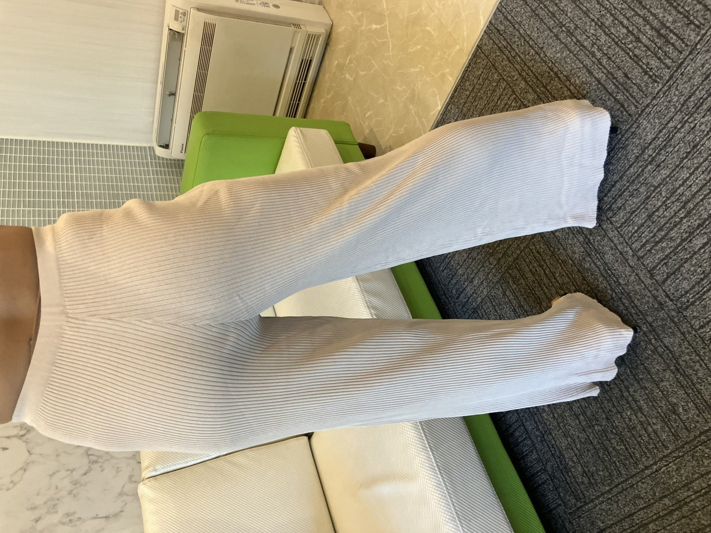 CELINE Paris Flare Pants Ecru Beige Rib Knit High Waist Pull-On Size 36 Made in Italy