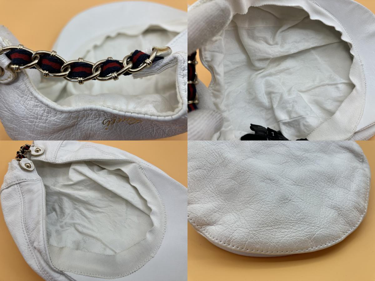 Gucci 155578 Hunting Cap, Lambskin, White, Size L (Head circumference: 56cm) with bag .