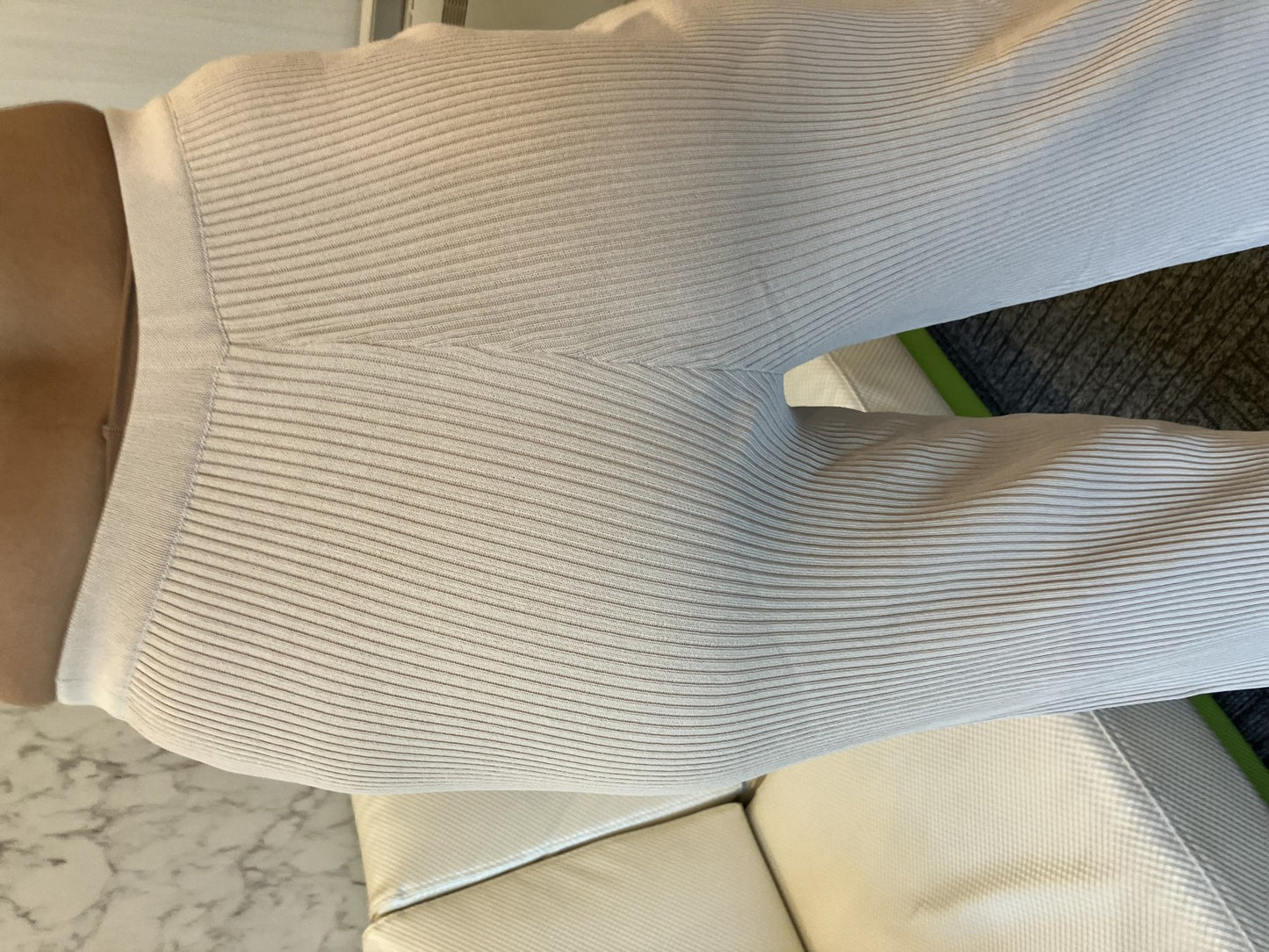 CELINE Paris Flare Pants Ecru Beige Rib Knit High Waist Pull-On Size 36 Made in Italy