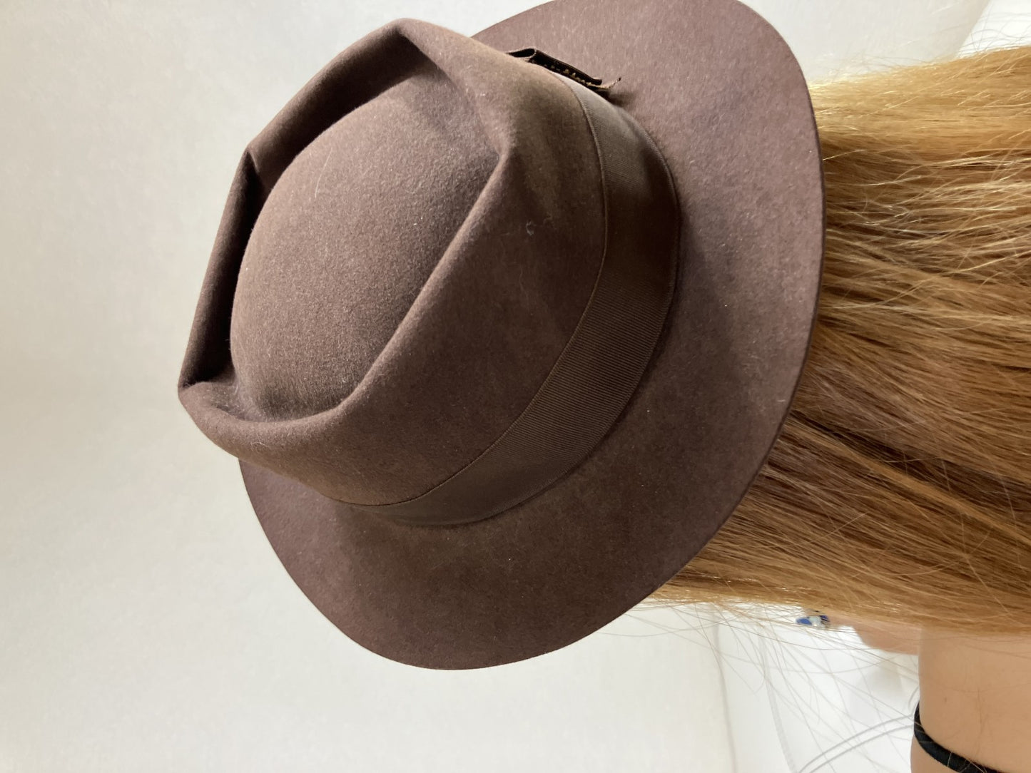 CHANEL Brown Wool Felt Fedora Hat Ribbon Coco Mark Size 56 Pre-Owned