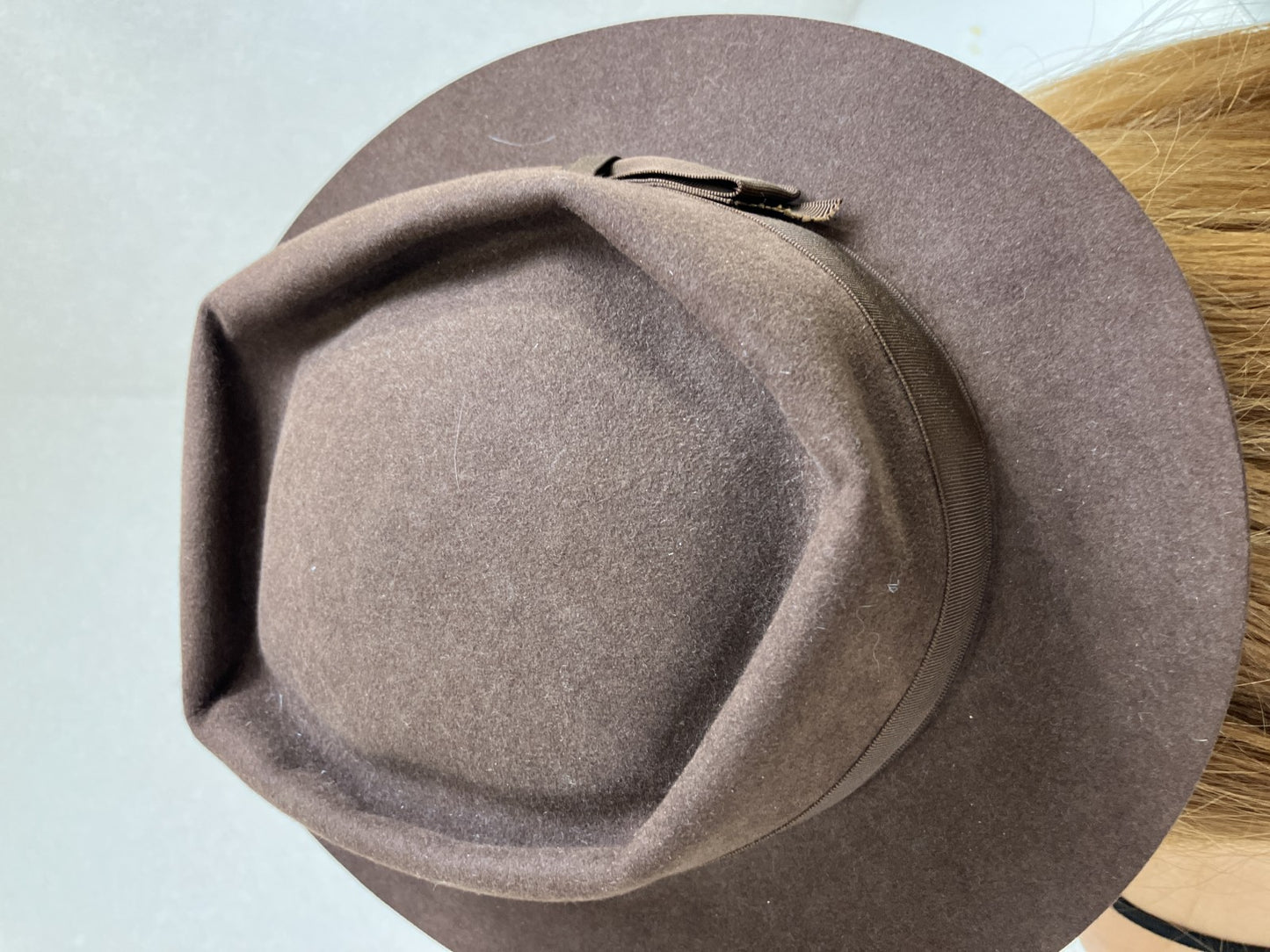 CHANEL Brown Wool Felt Fedora Hat Ribbon Coco Mark Size 56 Pre-Owned