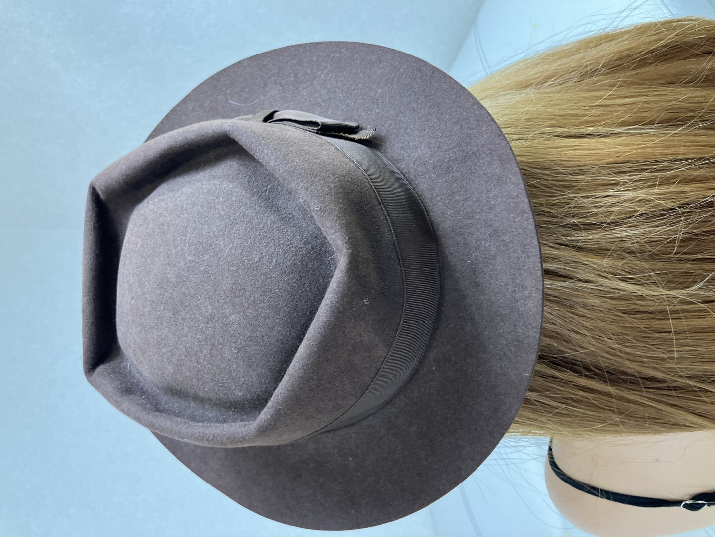 CHANEL Brown Wool Felt Fedora Hat Ribbon Coco Mark Size 56 Pre-Owned