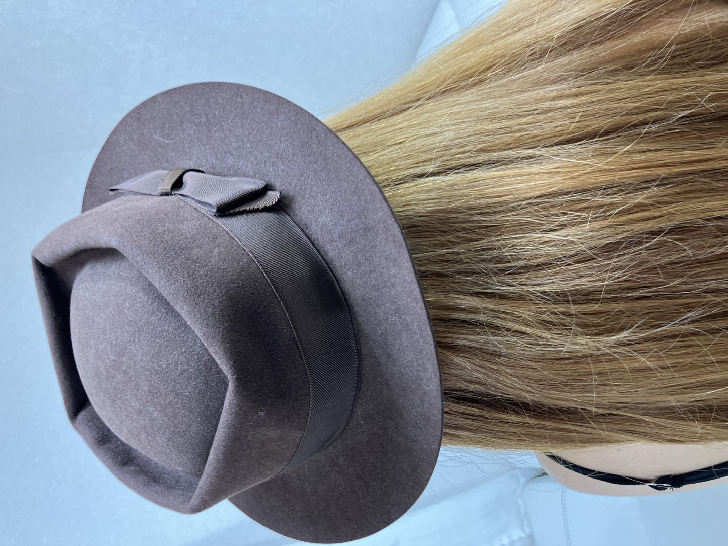 CHANEL Brown Wool Felt Fedora Hat Ribbon Coco Mark Size 56 Pre-Owned