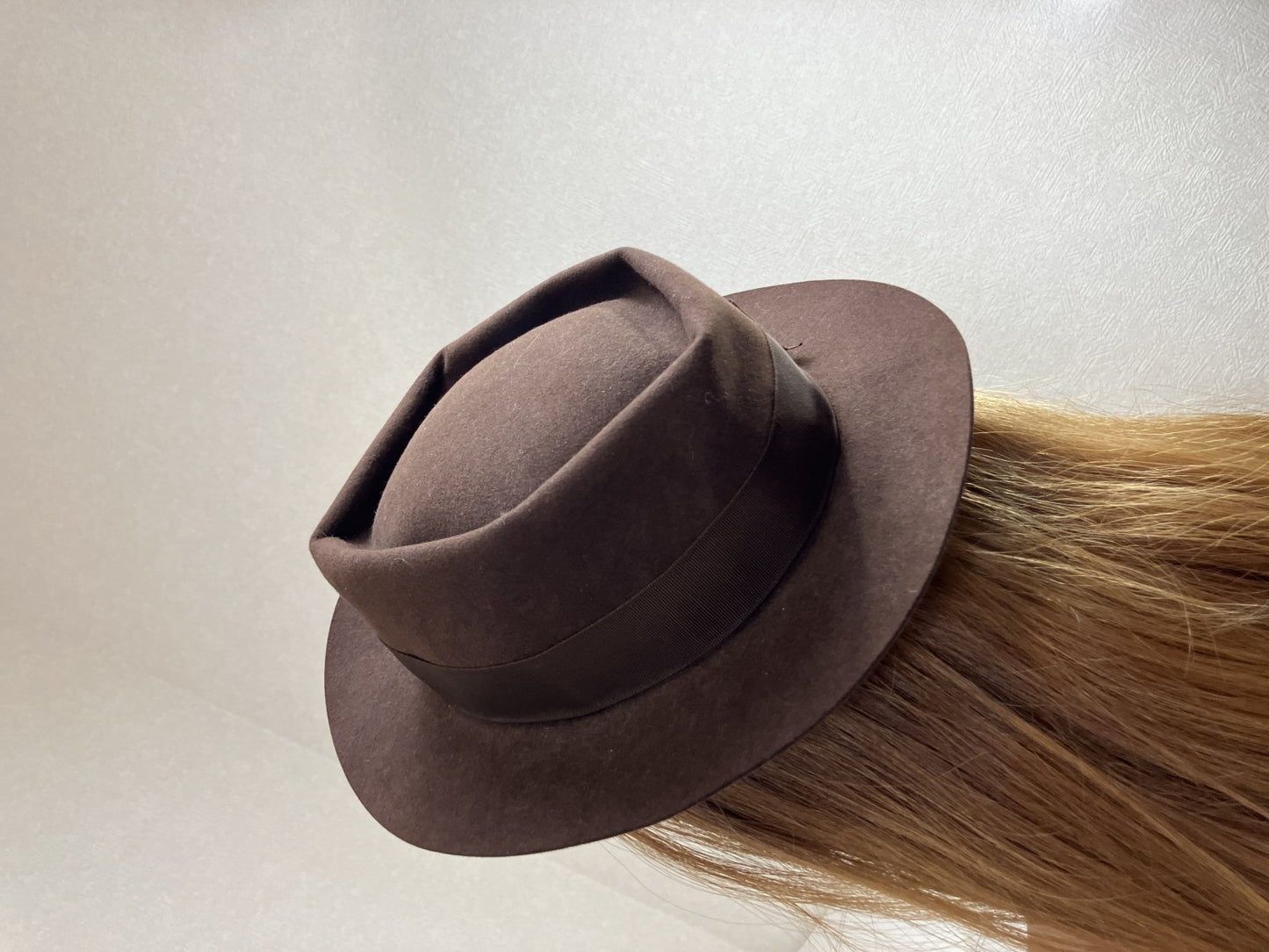 CHANEL Brown Wool Felt Fedora Hat Ribbon Coco Mark Size 56 Pre-Owned