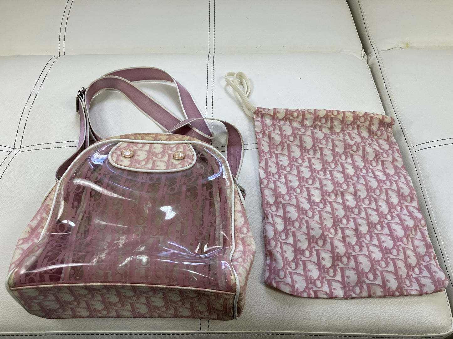 Christian Dior Trotter Pink Clear PVC Shoulder Bag with Drawstring Pouch