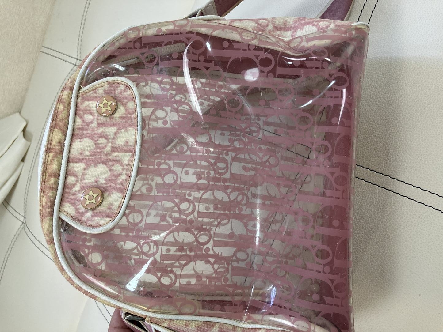 Christian Dior Trotter Pink Clear PVC Shoulder Bag with Drawstring Pouch