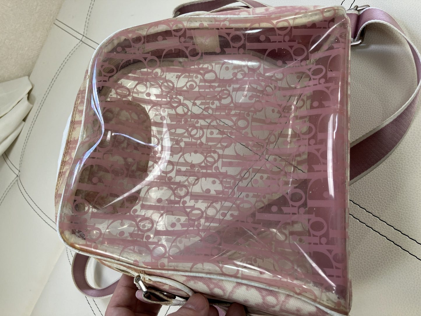Christian Dior Trotter Pink Clear PVC Shoulder Bag with Drawstring Pouch