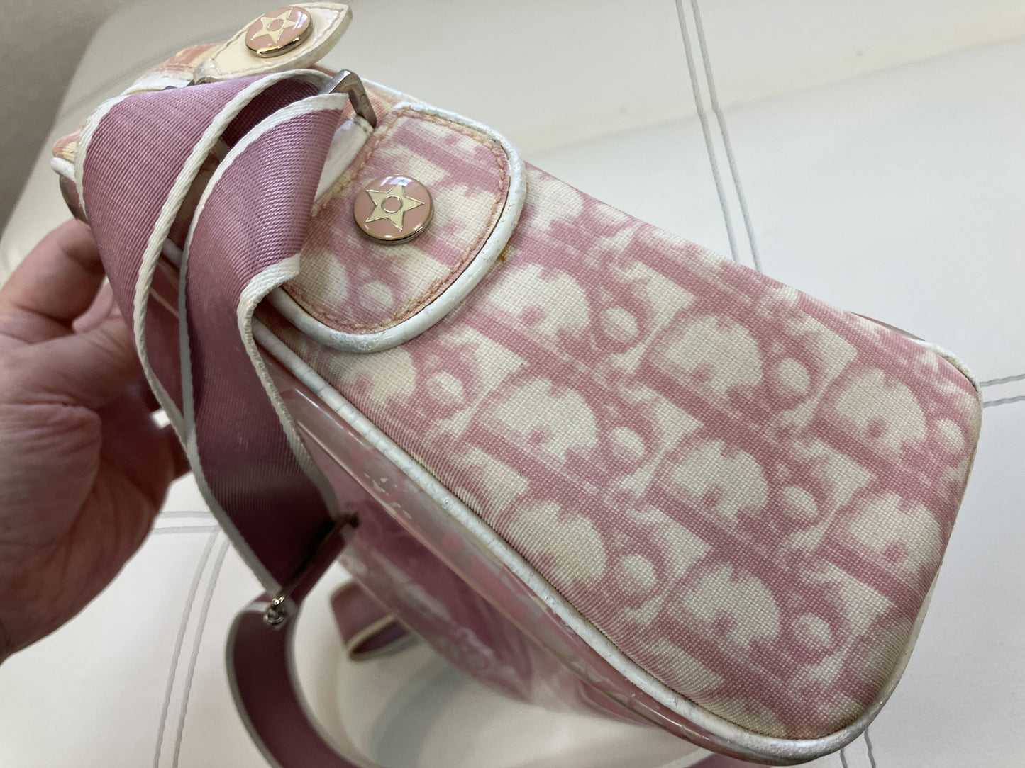 Christian Dior Trotter Pink Clear PVC Shoulder Bag with Drawstring Pouch