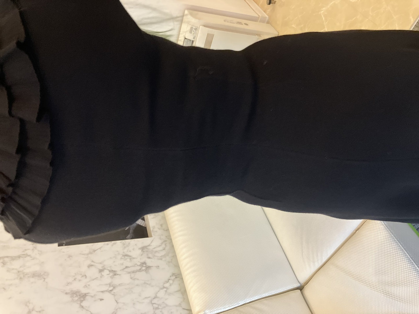 MEIMEIJ Long Black Dress TG36 Made in Italy 窶・Elegant Ruffle Neckline 窶・Stretch Comfort 窶・