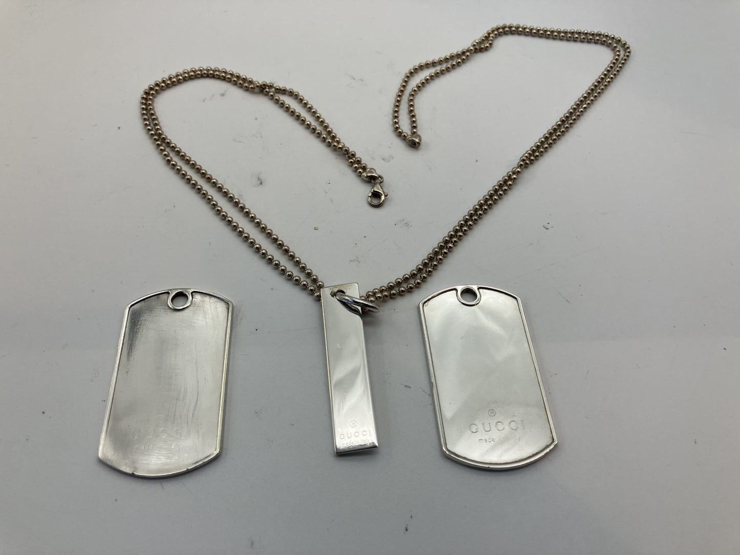 GUCCI Necklace Dog Tag Pendant Set SV925 Chain 50cm (19.69 inch) Free Shipping 