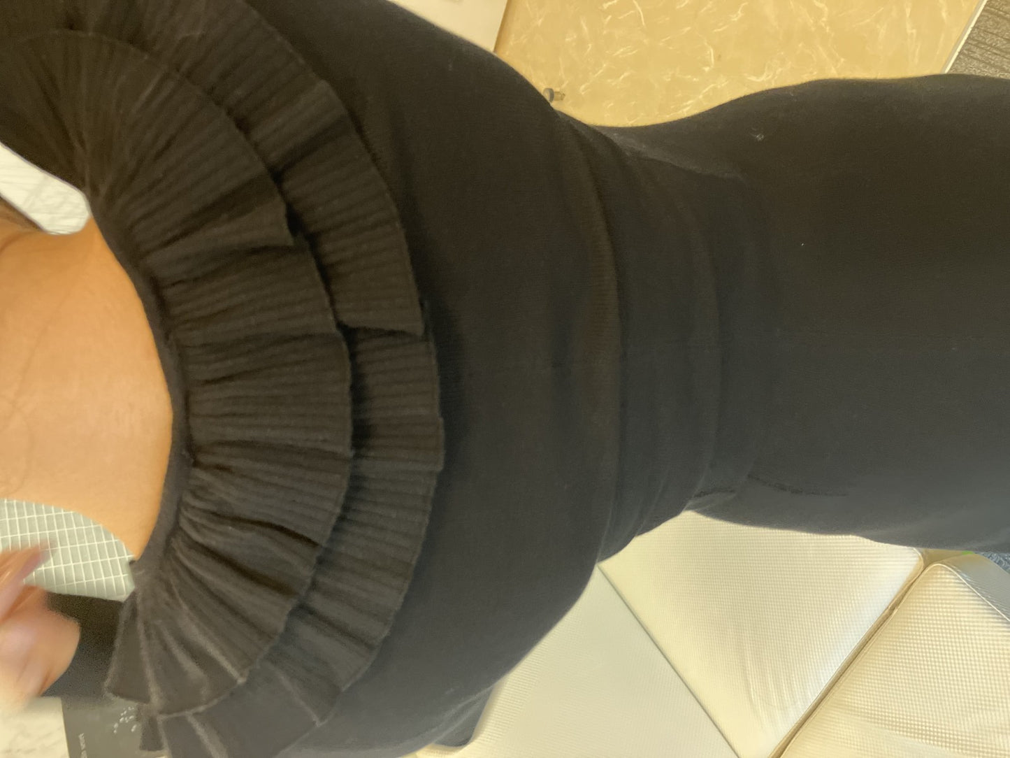 MEIMEIJ Long Black Dress TG36 Made in Italy 窶・Elegant Ruffle Neckline 窶・Stretch Comfort 窶・