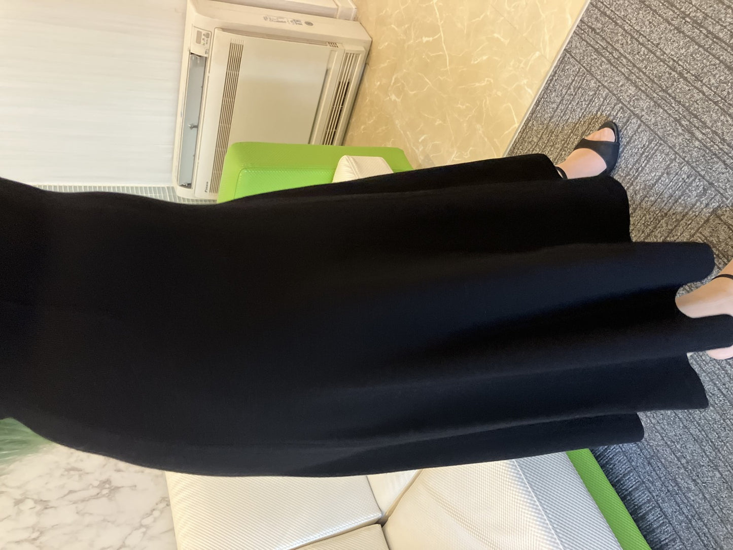 MEIMEIJ Long Black Dress TG36 Made in Italy 窶・Elegant Ruffle Neckline 窶・Stretch Comfort 窶・