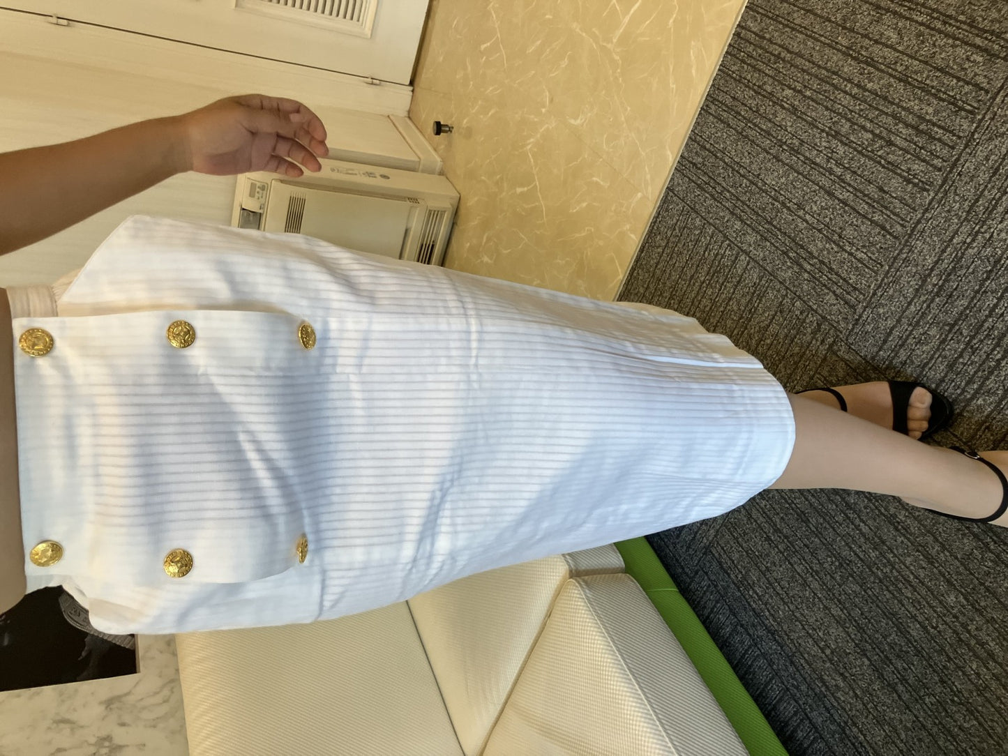 CELINE Paris White Cotton Skirt Gold Buttons Made in France Size M, J FIESTA