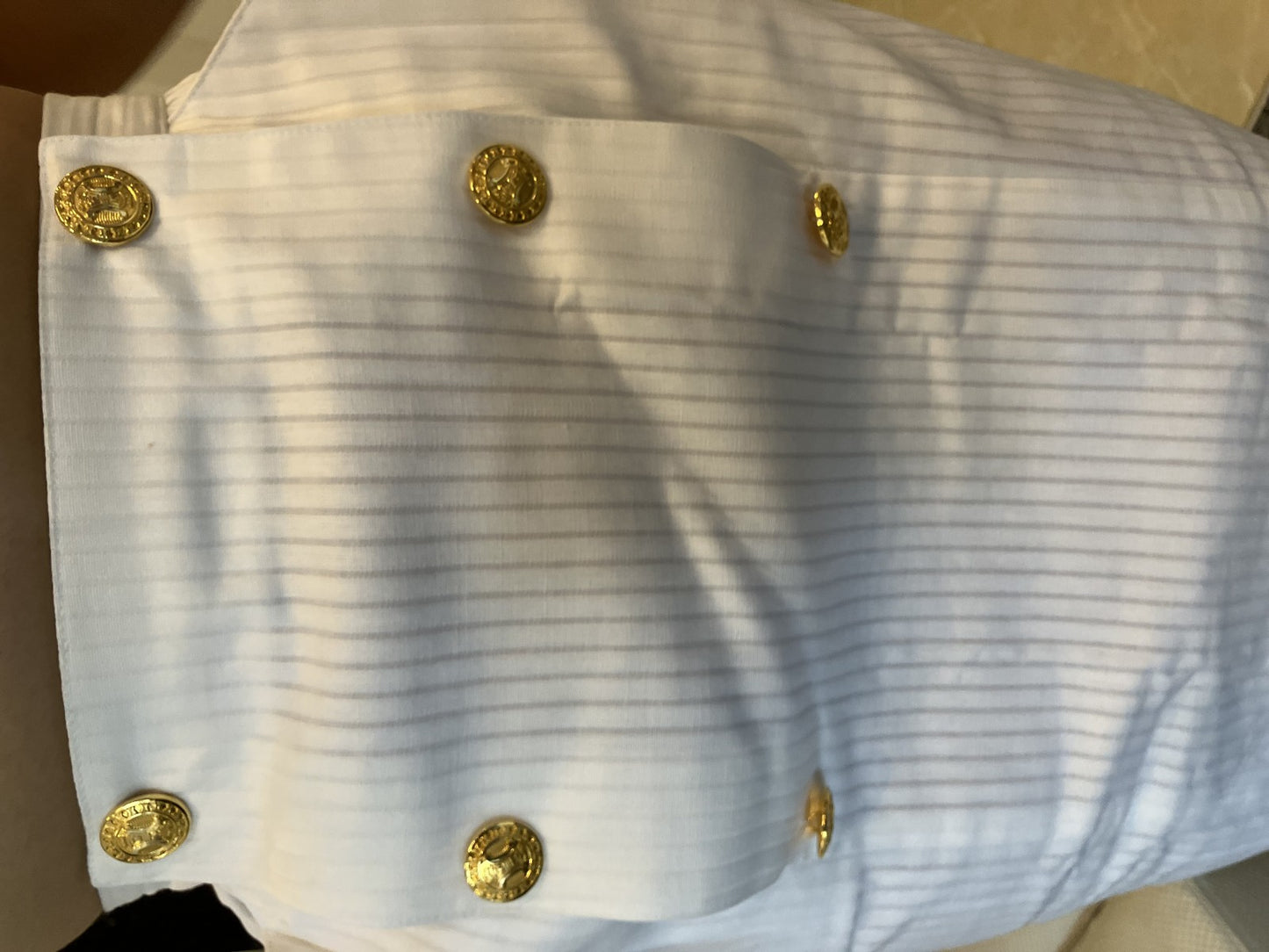 CELINE Paris White Cotton Skirt Gold Buttons Made in France Size M, J FIESTA