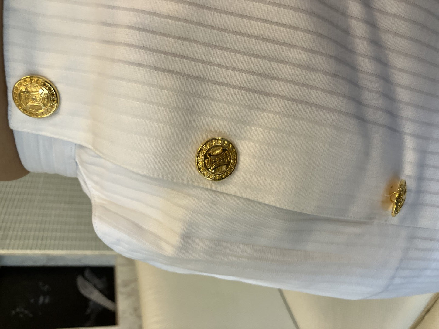 CELINE Paris White Cotton Skirt Gold Buttons Made in France Size M, J FIESTA