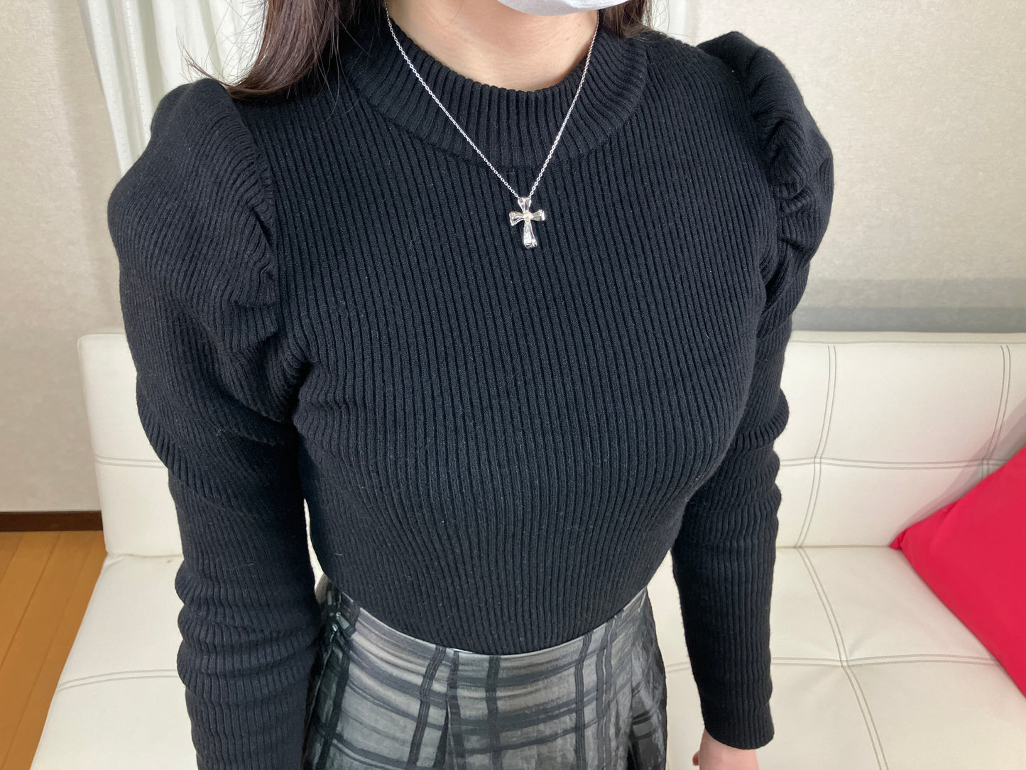 MIKIMOTO Silver Cross Pendant Necklace Cultured Pearl 4.1mm Chain 40cm Authentic