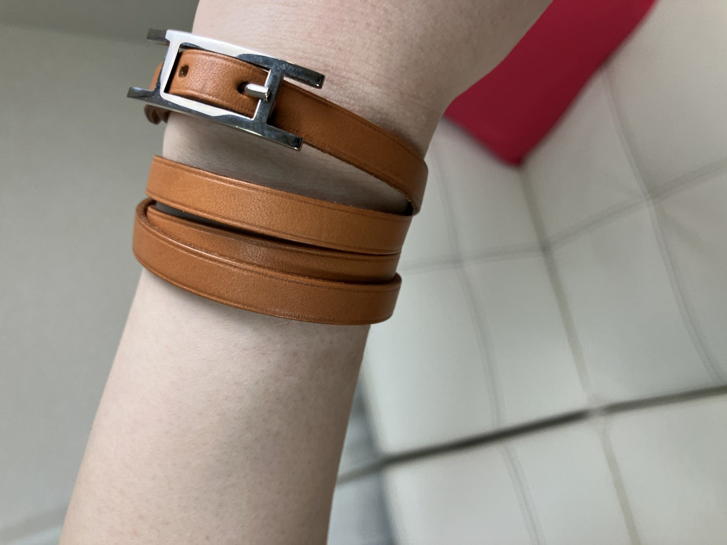 HERMES Behapi Double Tour Bracelet Brown Leather Size 75.5cm □F