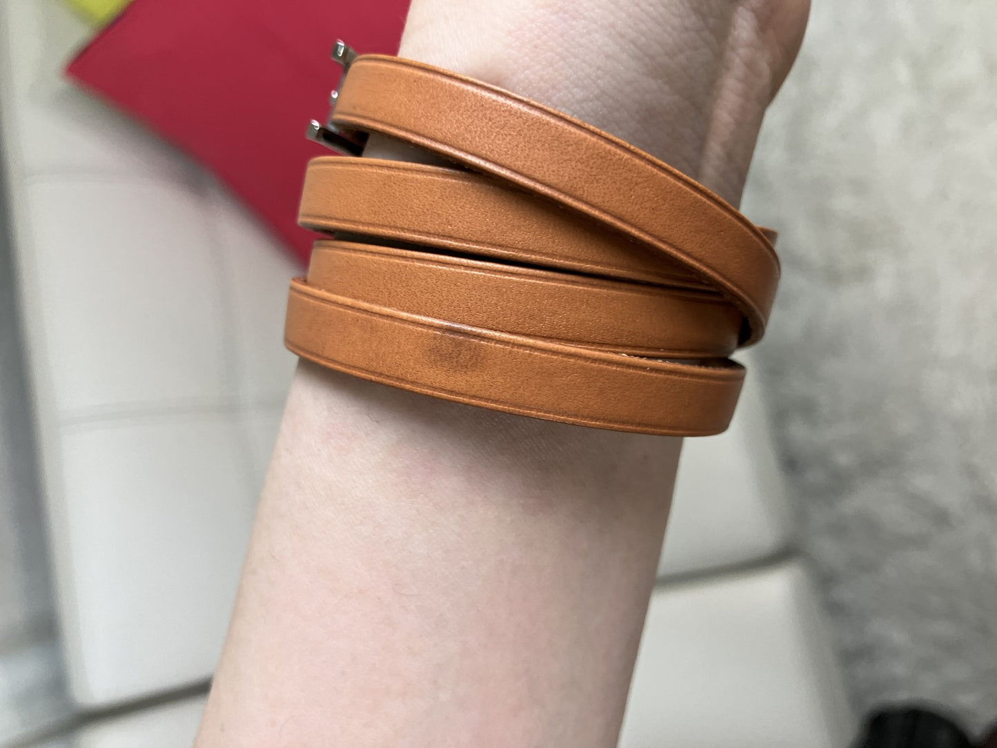 HERMES Behapi Double Tour Bracelet Brown Leather Size 75.5cm □F