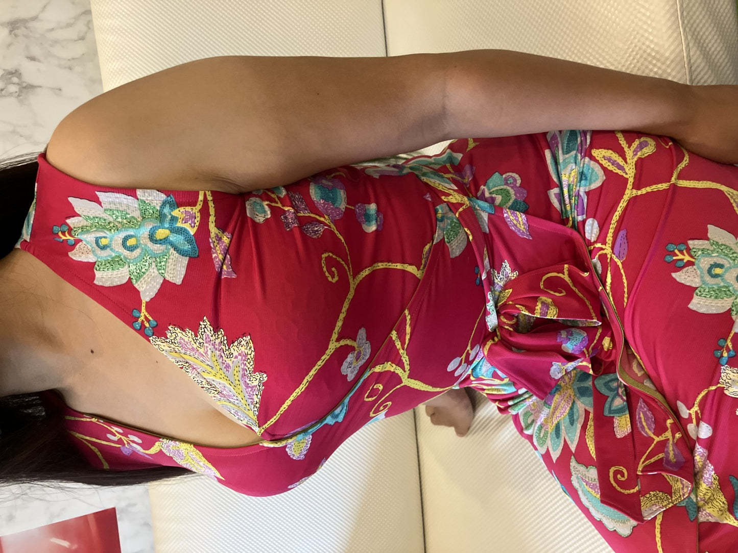 REGINA ROMANTICO Floral Stretch Jersey Wrap Dress Made in Japan Sz 36 S Knee Length