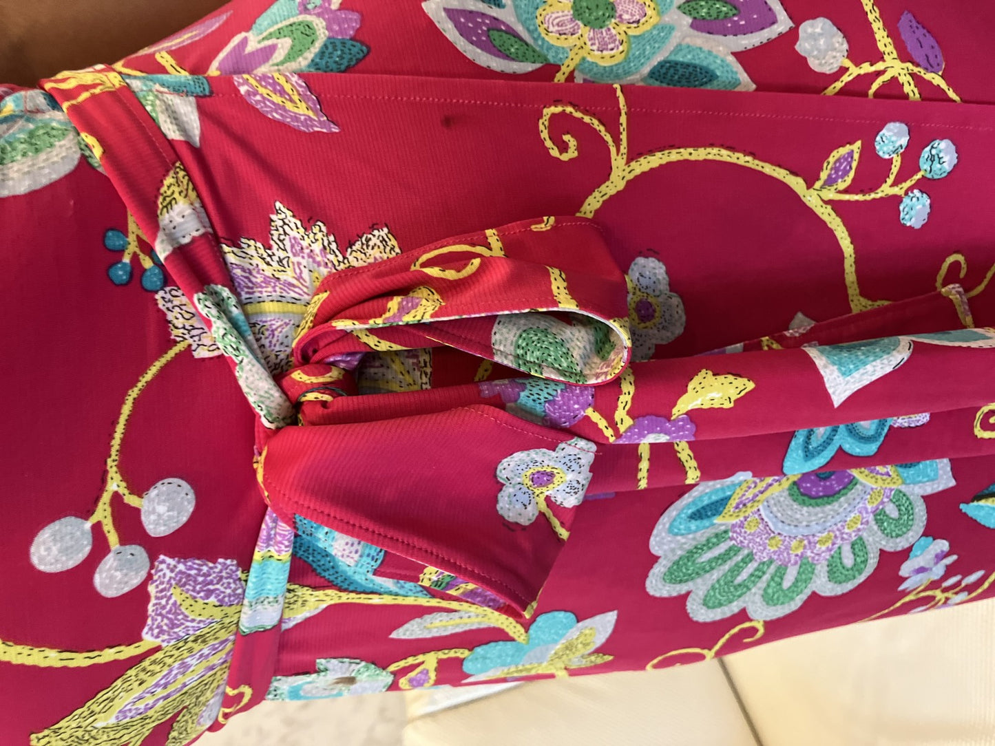 REGINA ROMANTICO Floral Stretch Jersey Wrap Dress Made in Japan Sz 36 S Knee Length