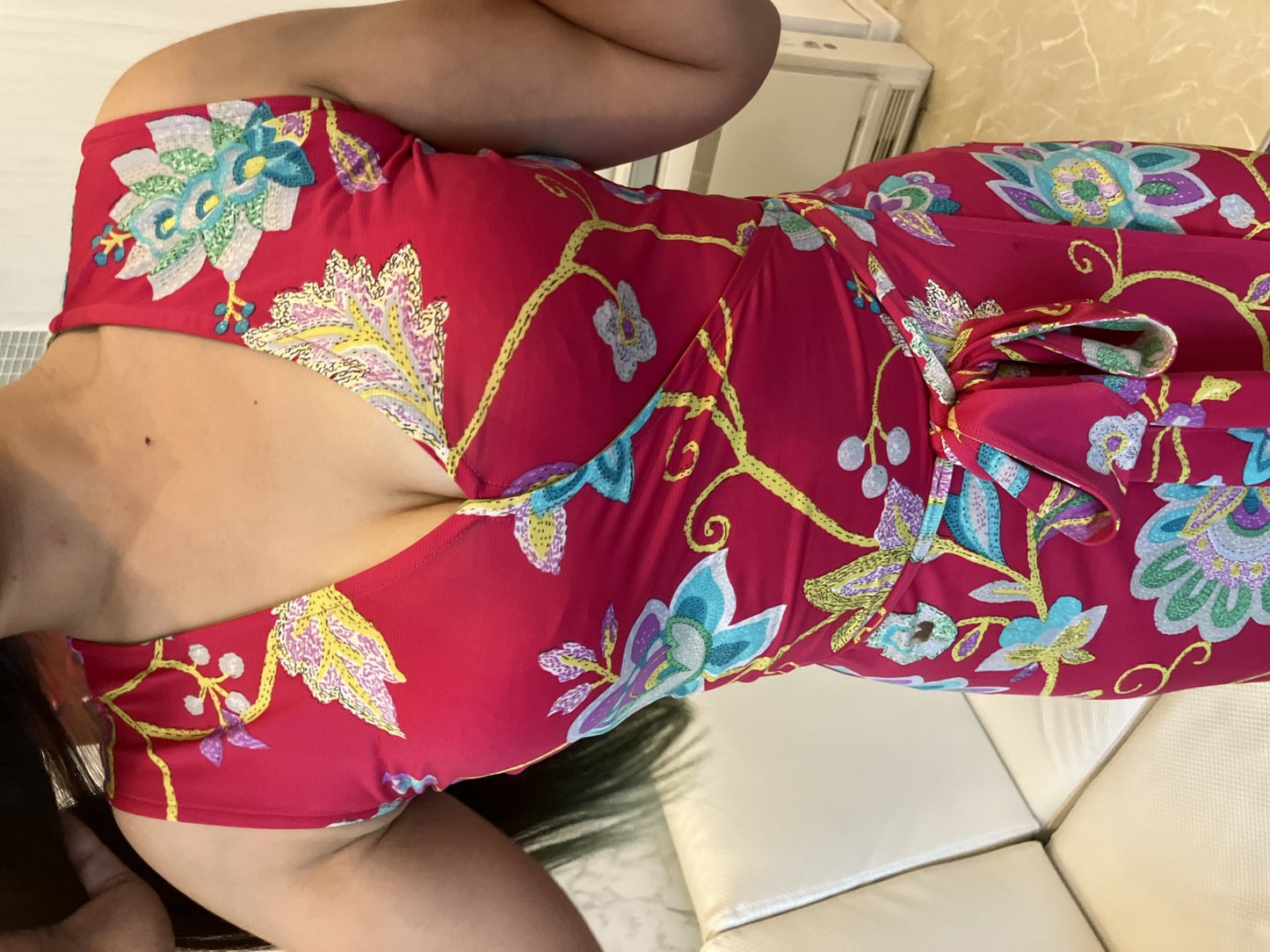 REGINA ROMANTICO Floral Stretch Jersey Wrap Dress Made in Japan Sz 36 S Knee Length