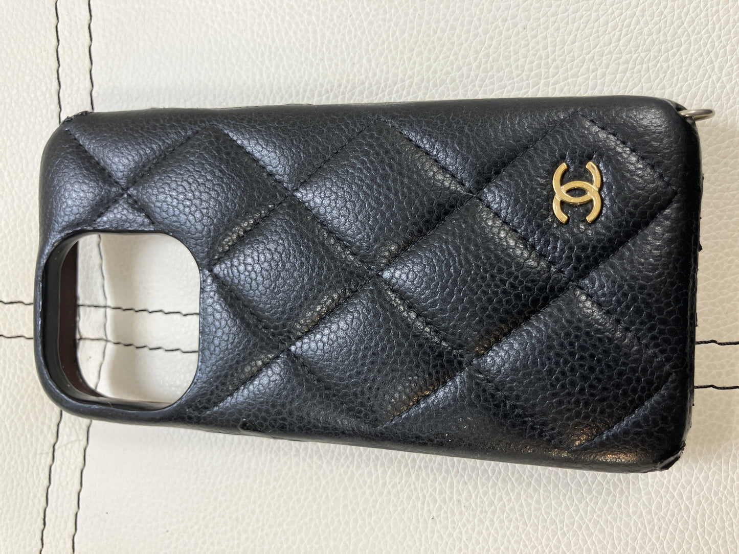 CHANEL iPhone 11 Pro Case Caviar Leather Matelasse Black Gold CC Made in Italy