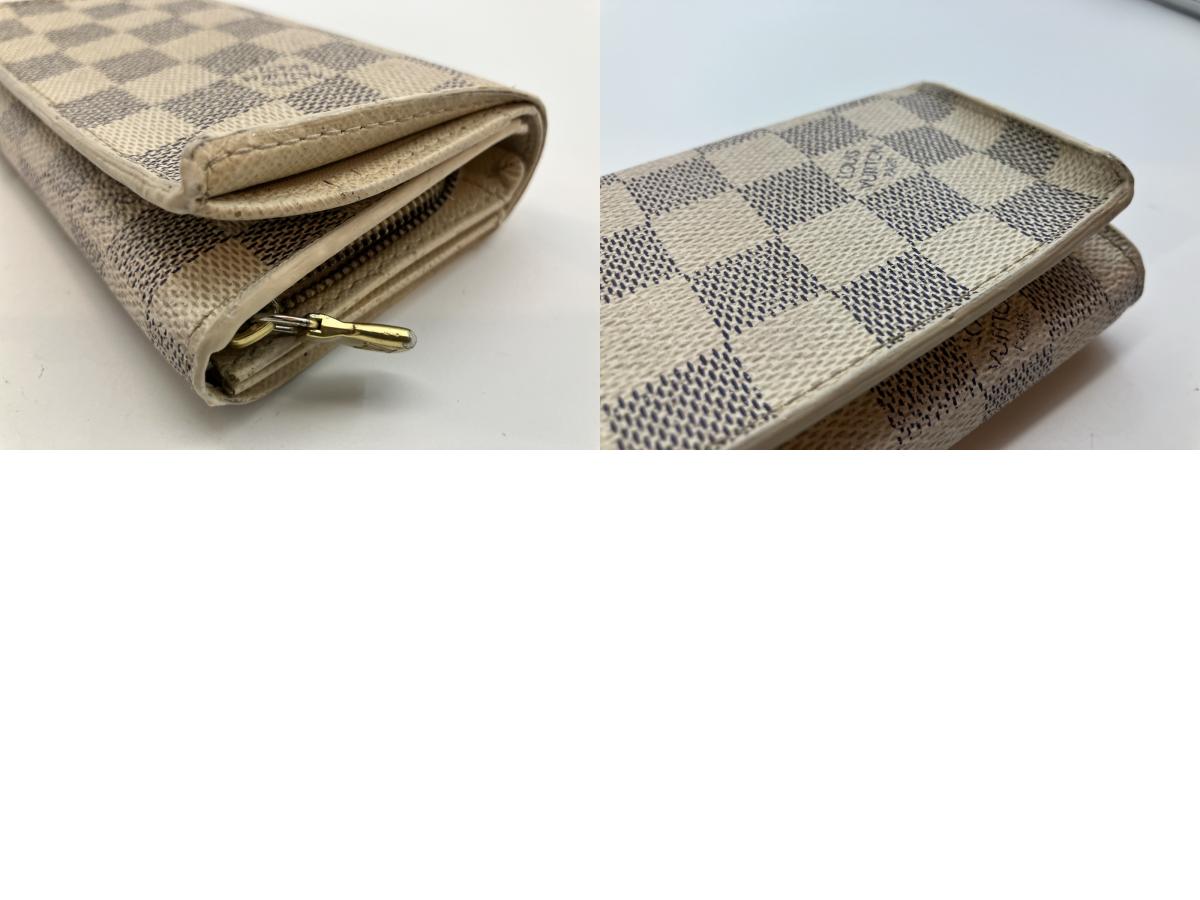Louis Vuitton Damier Azur White Bi-fold Wallet Compact 14x9cm N61744 Zip Portefeuille Tresor