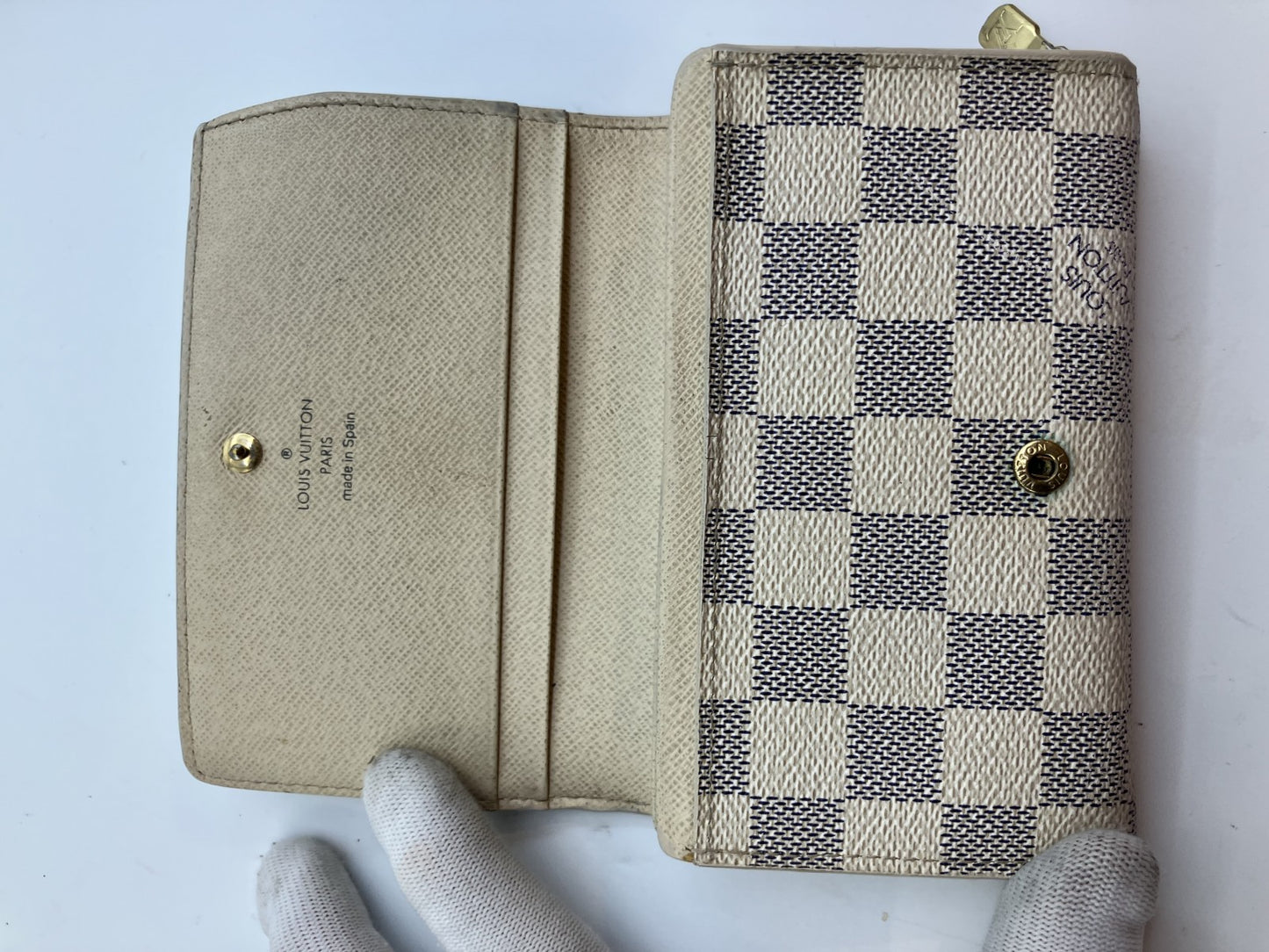 Louis Vuitton Damier Azur White Bi-fold Wallet Compact 14x9cm N61744 Zip Portefeuille Tresor