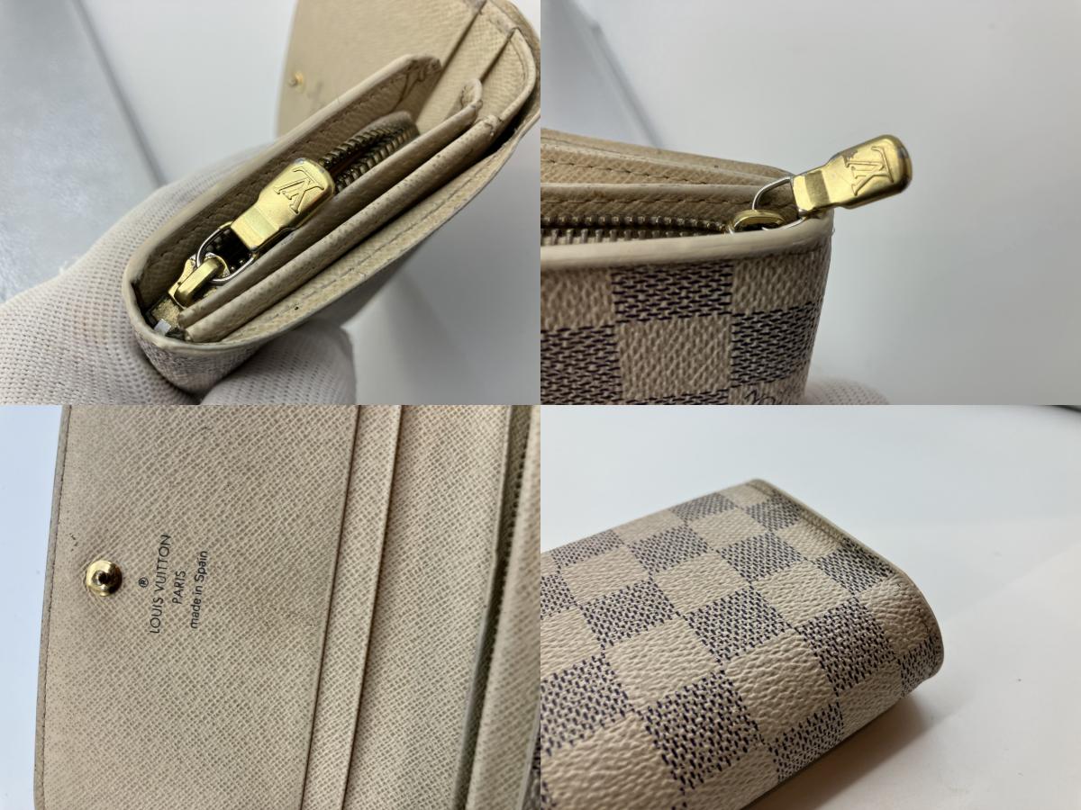 Louis Vuitton Damier Azur White Bi-fold Wallet Compact 14x9cm N61744 Zip Portefeuille Tresor
