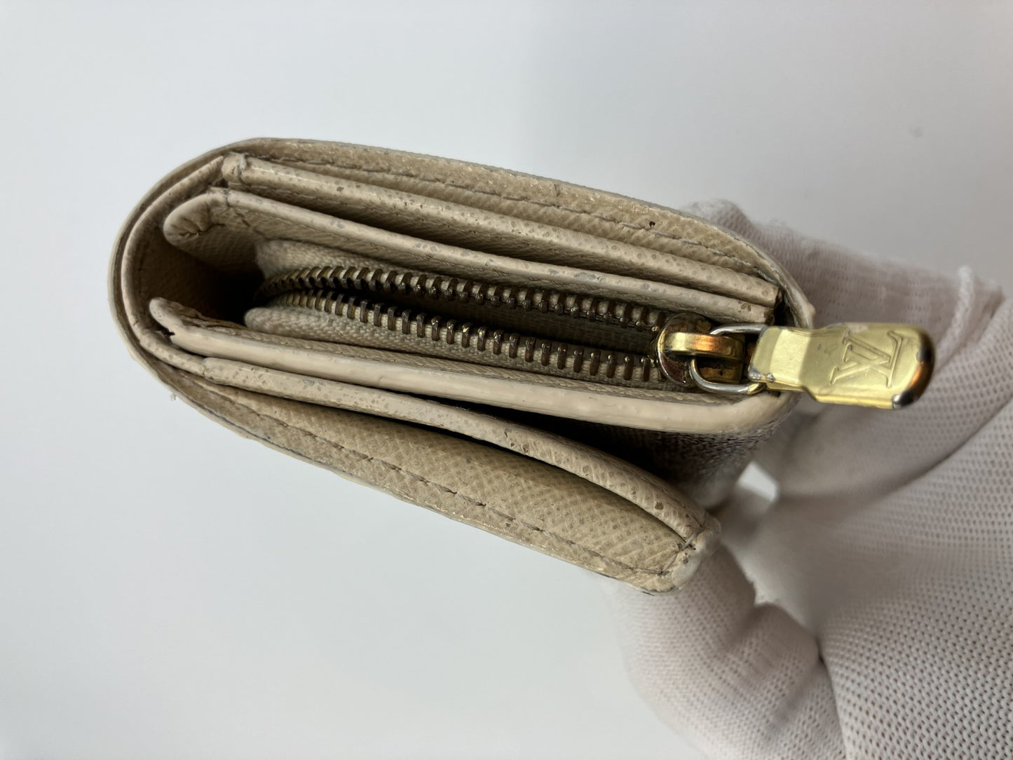 Louis Vuitton Damier Azur White Bi-fold Wallet Compact 14x9cm N61744 Zip Portefeuille Tresor